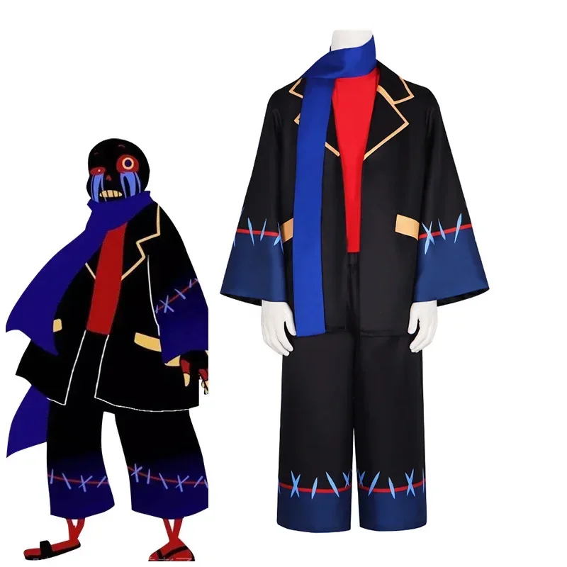 

Undertale Error Sans Cosplay Costume For Adult Black School Uniform Jacket Pants With Royal Blue Scarft Halloween Suit