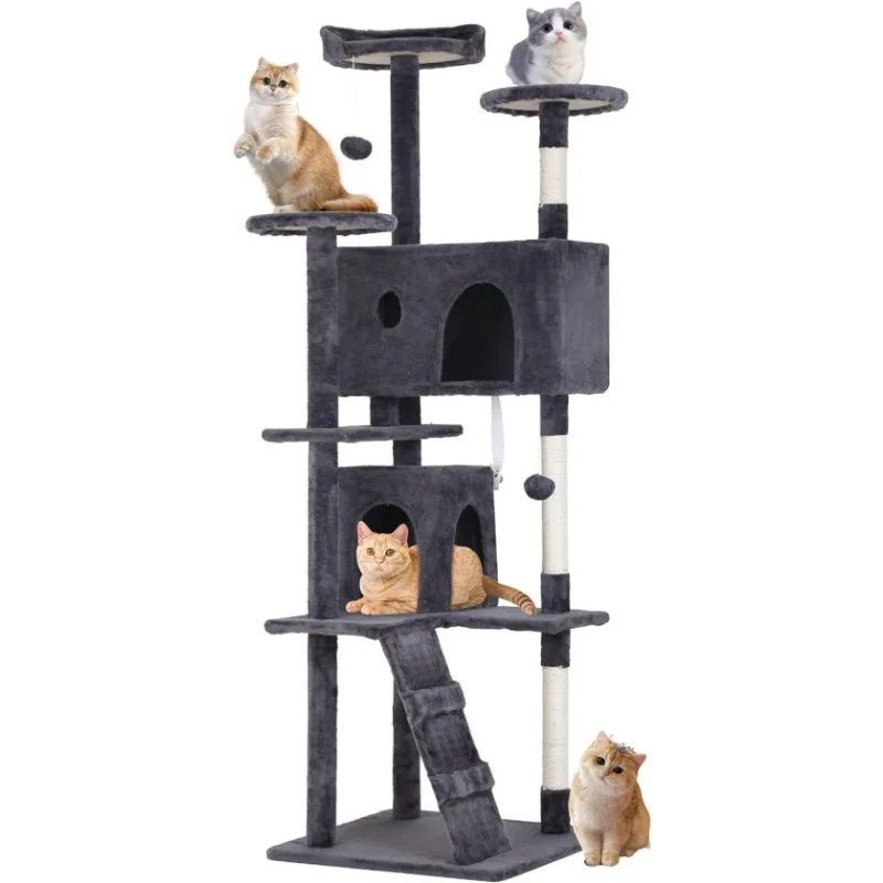

70in Multi-Level Cat Tree Tower Furniture Activity Center with Scratching Posts, Toys and Condo for Indoor Kittens, Beige