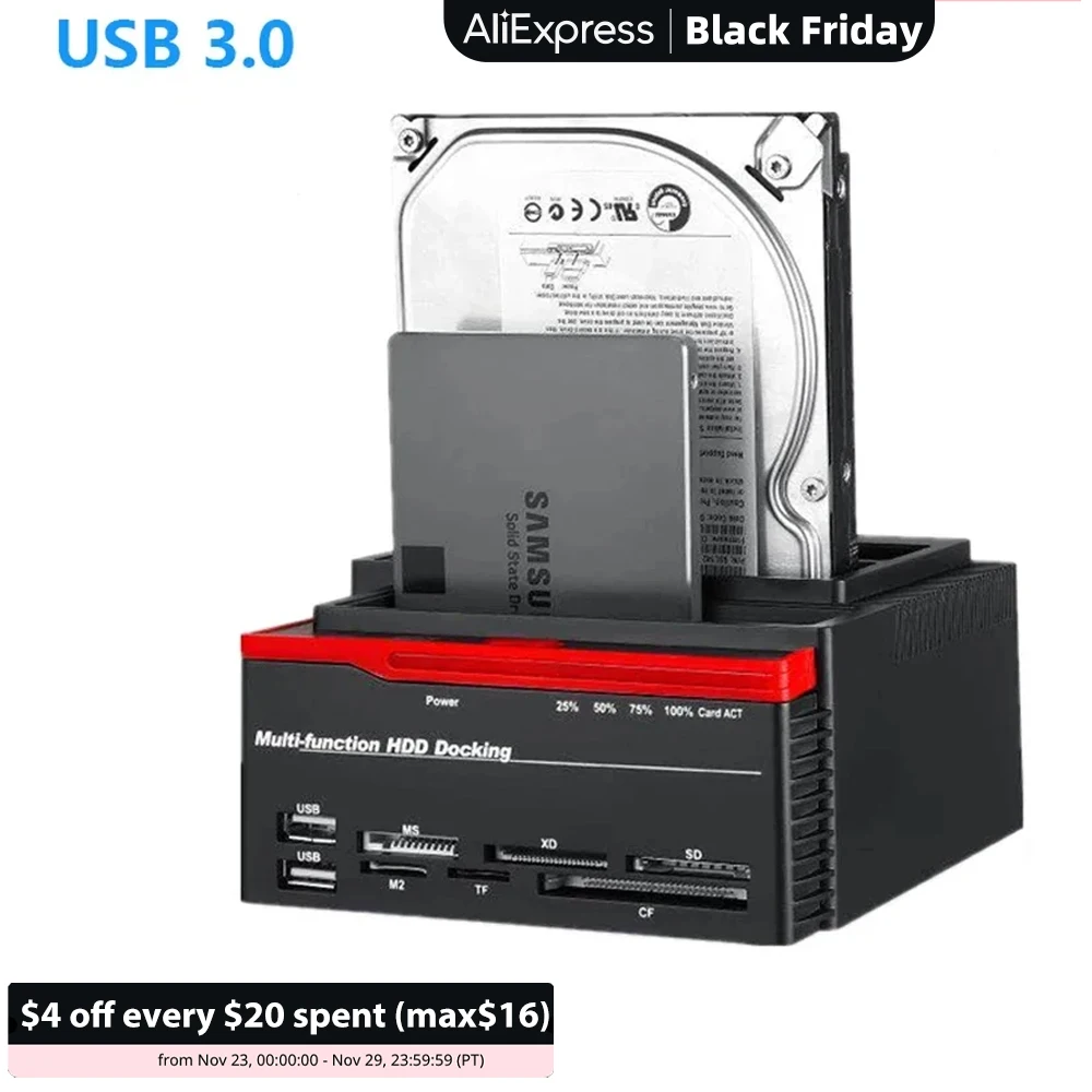 

USB 3.0 HDD Docking Station For 2.5 3.5 Inch SATA IDE Adapter Hard Drive Disk SSD Solid State Drives With Card Reader USB Hub
