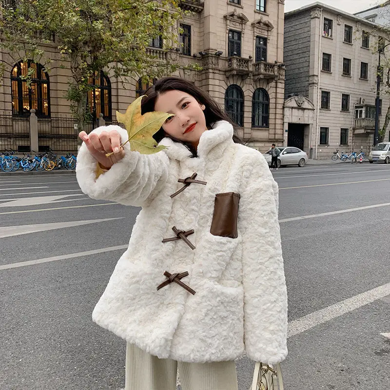 

Зимняя теплая утепленная куртка из искусственной овечьей шерсти, свободная повседневная Корейская женская уличная одежда, плюшевое элегантное шерстяное пальто с лацканами, Новинка