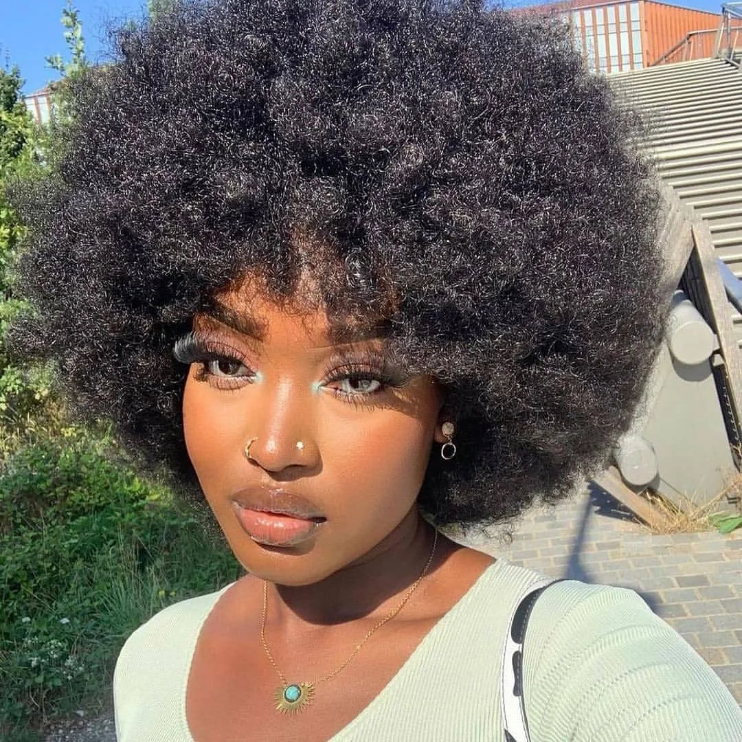 

Brazilian Afro Kinky Curly Human Hair Wig Full Machine Made Wigs With Thick Bang Glueless Short Bob Wigs For Women High Density