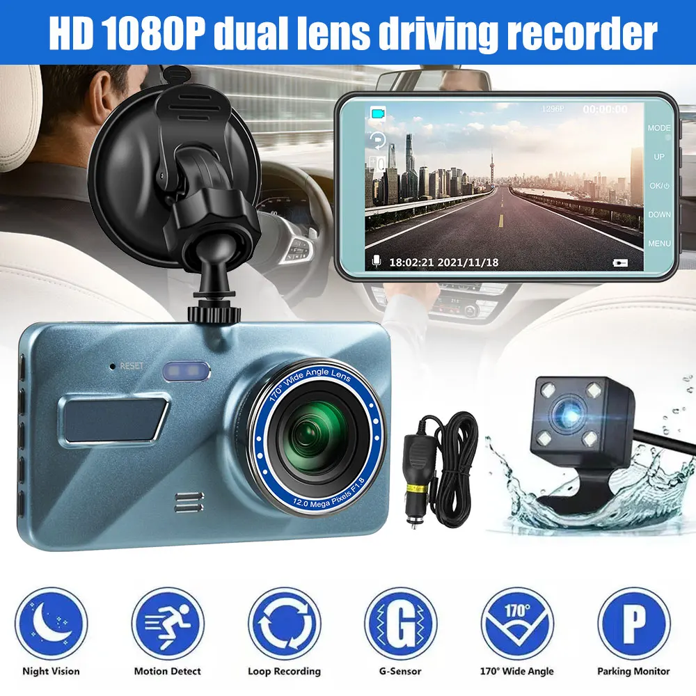

Dual Lens Car DVR 24H Dash Cam Video Recorder G-Sensor 1080P Front and Rear Camera Cycle Recording Video Mirror Recorder
