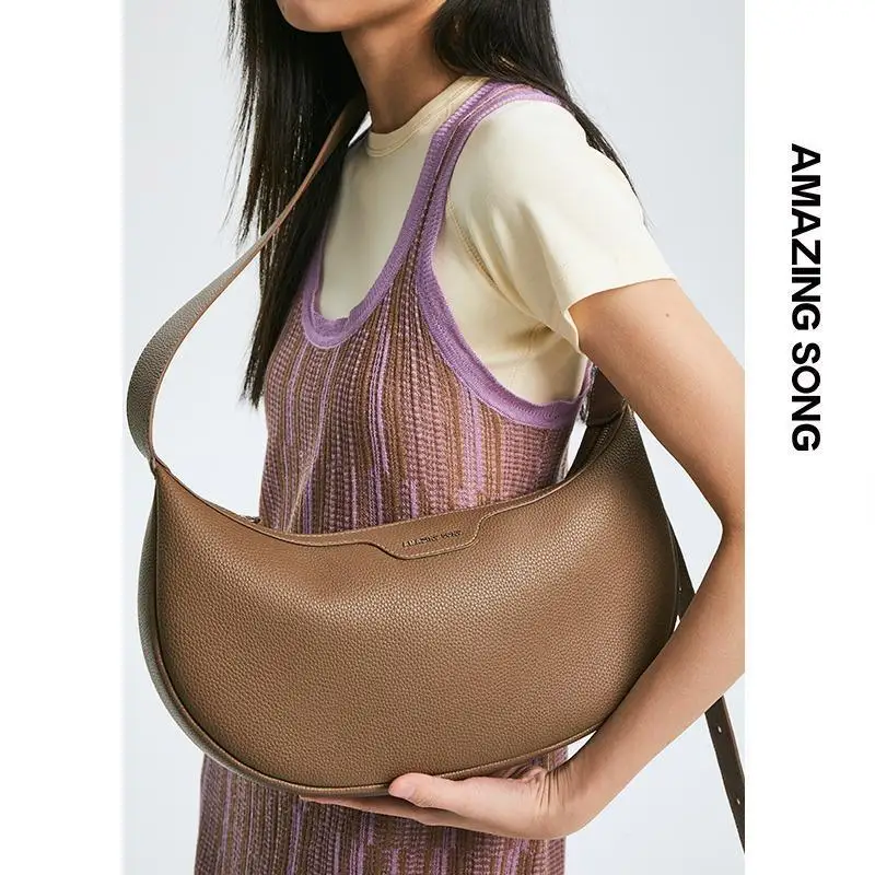 

Amazing Song Half-moon bag for women spring and summer new niche design soft cowhide saddle bag texture crossbody bag