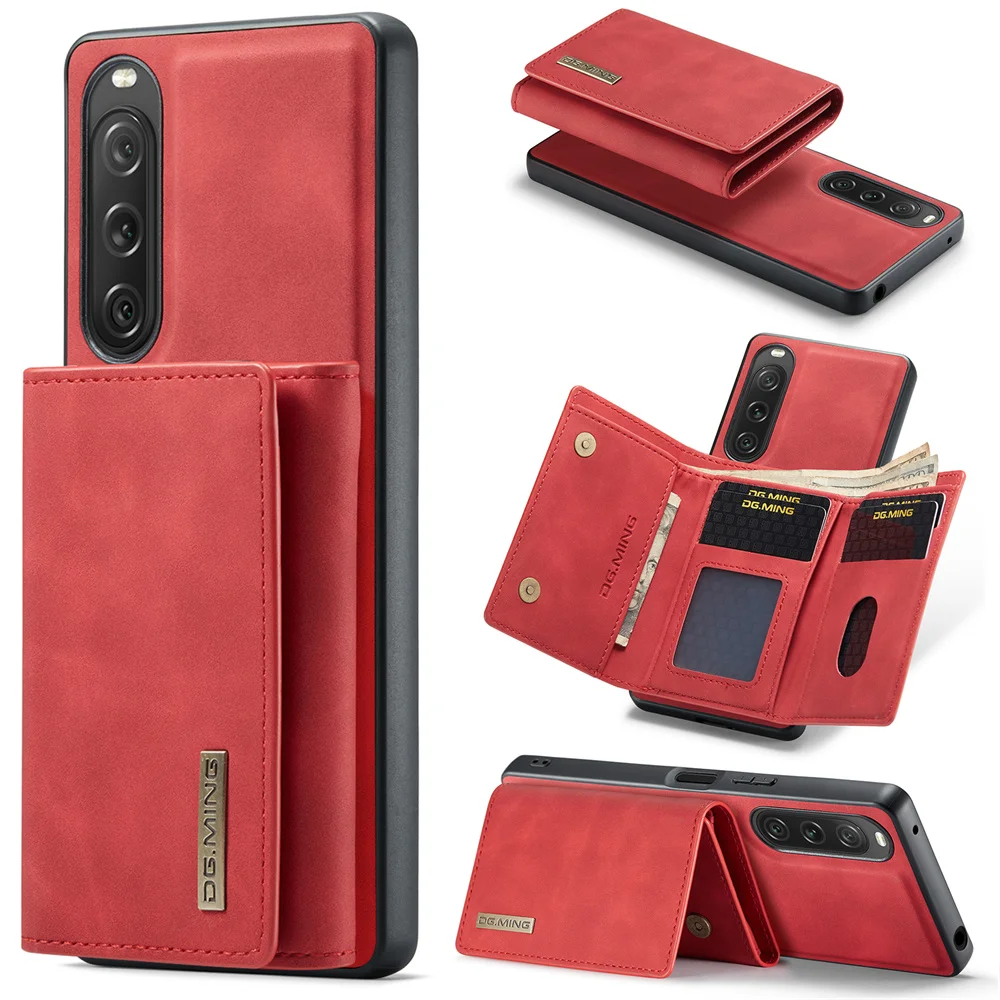 

Съемный чехол DG.MING 2 в 1 для карт, чехол-бумажник для SONY Xperia 10 V 5 V 1 V, Магнитный кожаный чехол с тройным складным бумажником, сумка для телефона