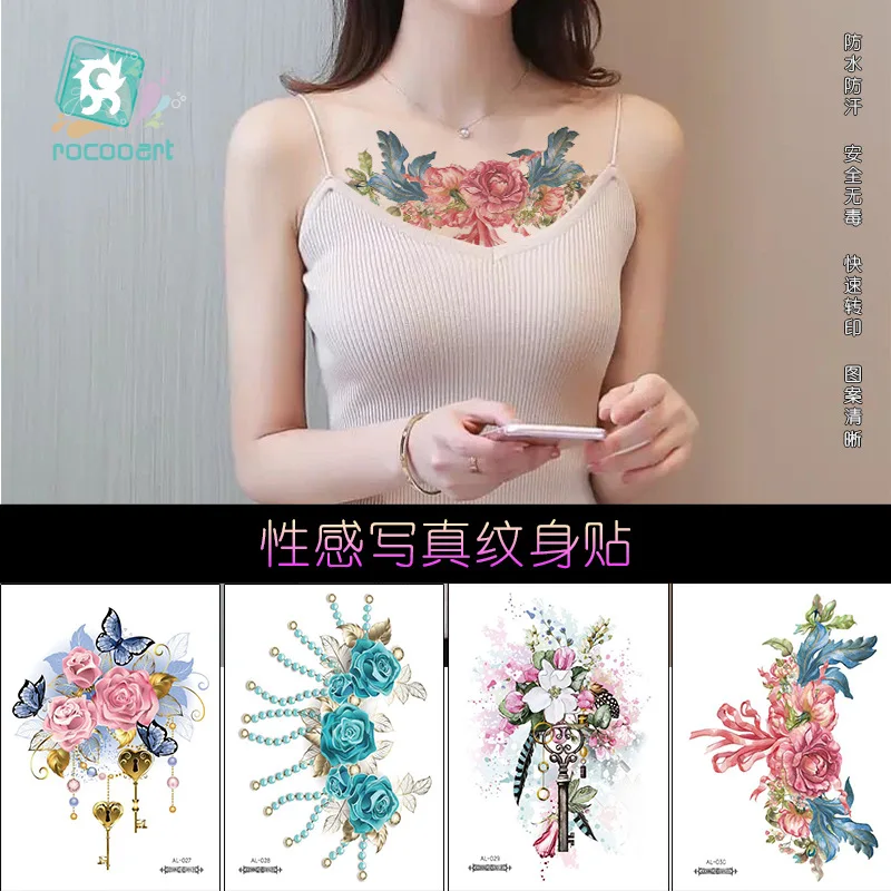 

New Waterproof Chest Tattoo Original Large Image Sexy Flower Arm Disposable Temporary Tattoos Sticker Size:210*150mm