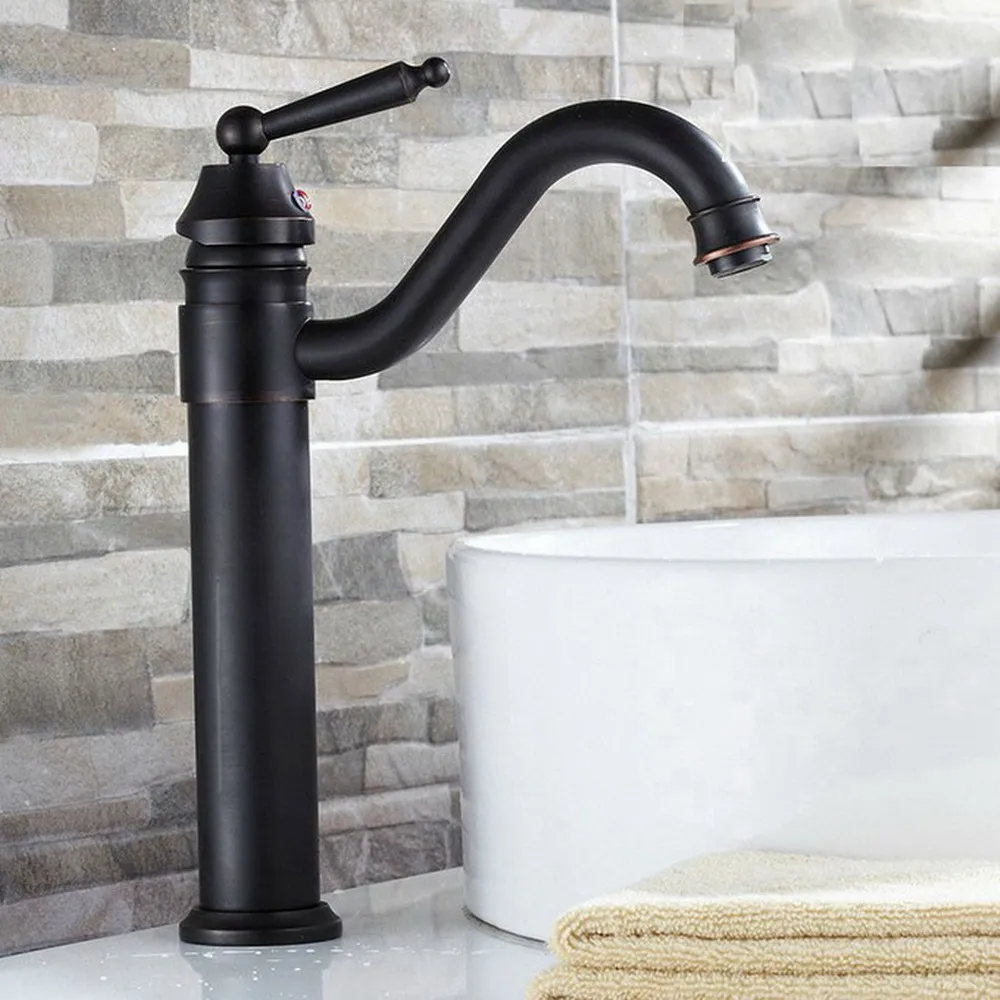 

Black Oil Rubbed Bronze Bathroom Basin Mixer Faucet Swivel Spout Deck Mounted Vessel Sink Vanity Water Taps Lhg027