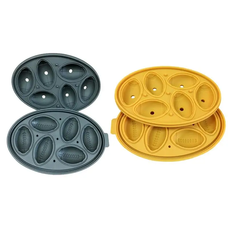 

6 Cavity Oval Shape Silicone Ice Tray With Lid And Funnel Reusable Rugby Ice Mold Freezer Ice Ball Trays For BPA Free Leak Free