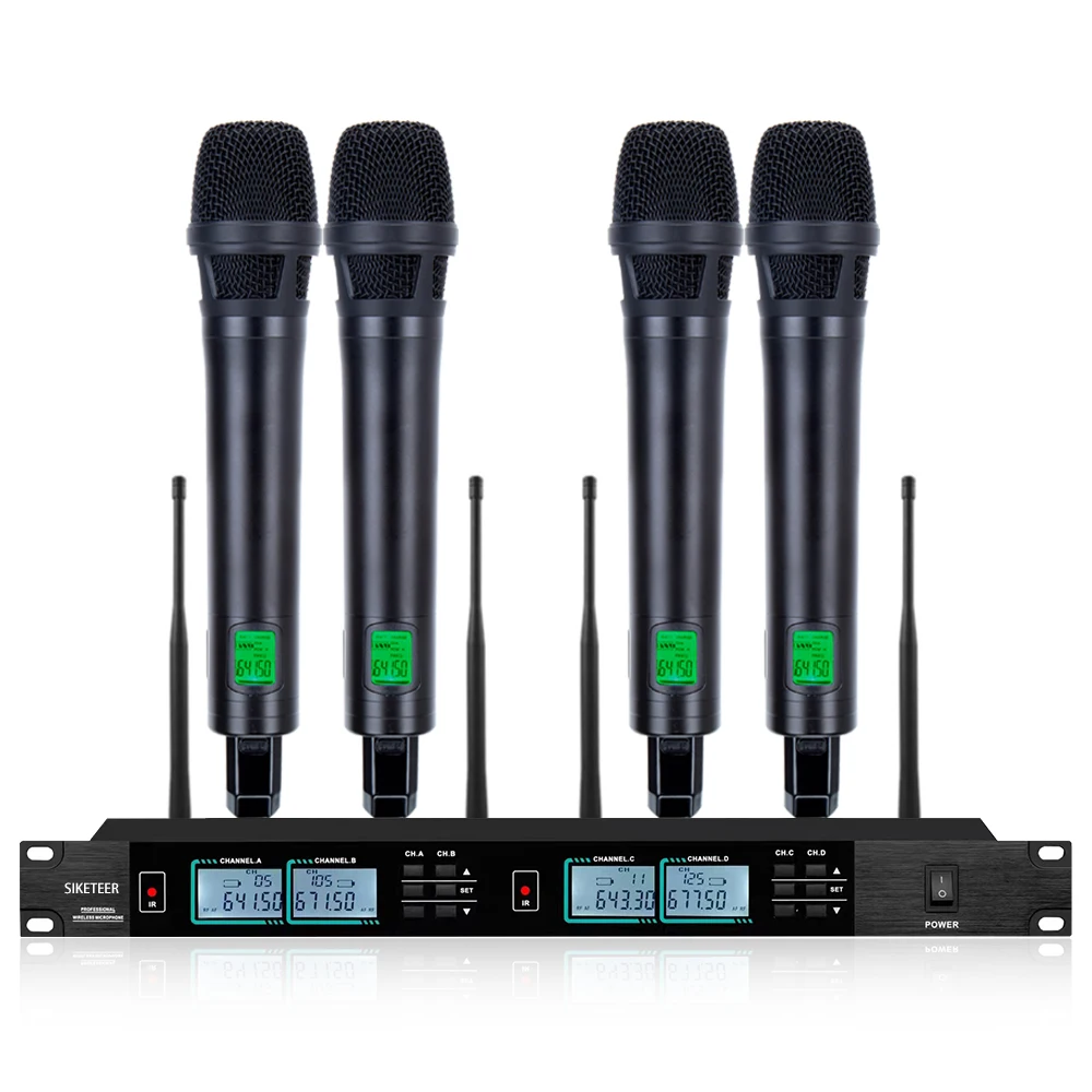 

Microphone Wireless Professional 4 Channels System ：Combo of Handheld Lavalier Headset and Gooseneck Mics for Various Occasions