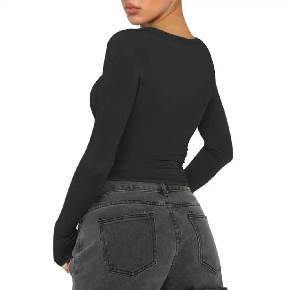 Slim Fit Women Top Autumn Casual Wear Women's Deep V Neck Slim T-shirt with Button Neckline Sexy Solid Color Basics Cropped Tops
Slim Fit Women Top Autumn Casual Wear Women's Deep V Neck Slim T-shirt with Button Neckline Sexy Solid Color Basics Cropped Tops
