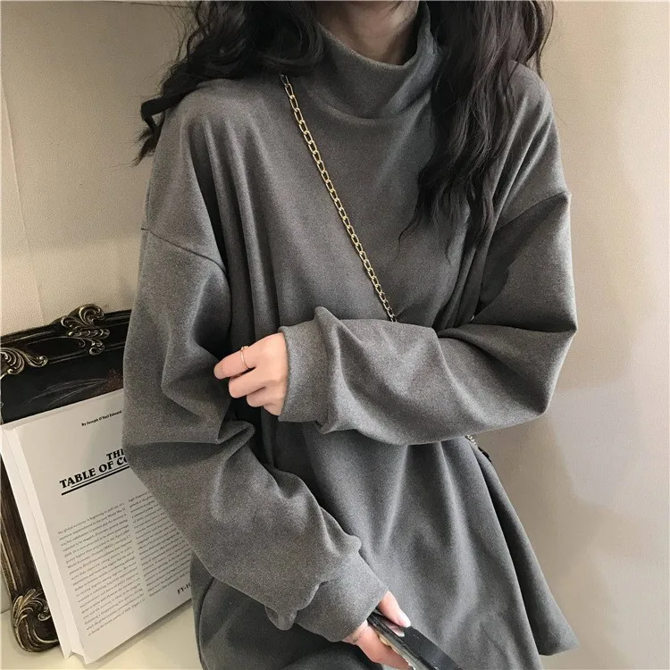 Women's Turtleneck Long Sleeve Pullover Loose T Shirt Autumn Winter Chic Solid Color Loose T-shirt Lady Basic Tee
Women's Turtleneck Long Sleeve Pullover Loose T Shirt Autumn Winter Chic Solid Color Loose T-shirt Lady Basic Tee