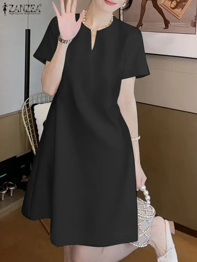 

Лето 2024, Элегантный Модный праздничный сарафан ZANZEA с V-образным вырезом и коротким рукавом, женское Повседневное платье длиной до колена, женское платье