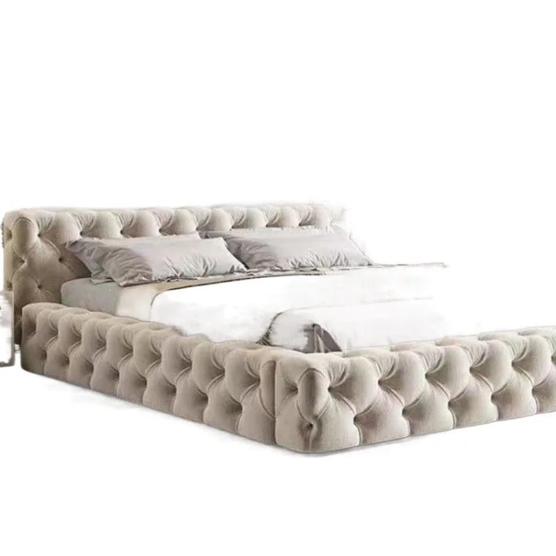 Modern minimalist fabric bed, American master bedroom, luxurious floor to ceiling double bed
Modern minimalist fabric bed, American master bedroom, luxurious floor to ceiling double bed