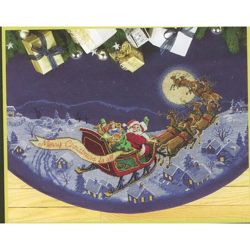 

Top Quality Lovely Holiday Theme Counted Cross Stitch Kit Santa Claus Christmas Sled Table Runner Tablecloth Dim 08598