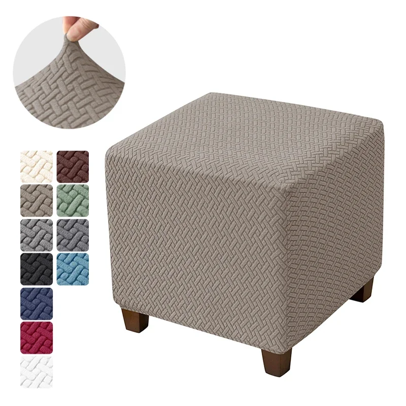 

Jacquard Stretch Ottoman Stool Cover Square Footstool Covers All-inclusive Elastic Durable Footrest Slipcovers for Living Room
