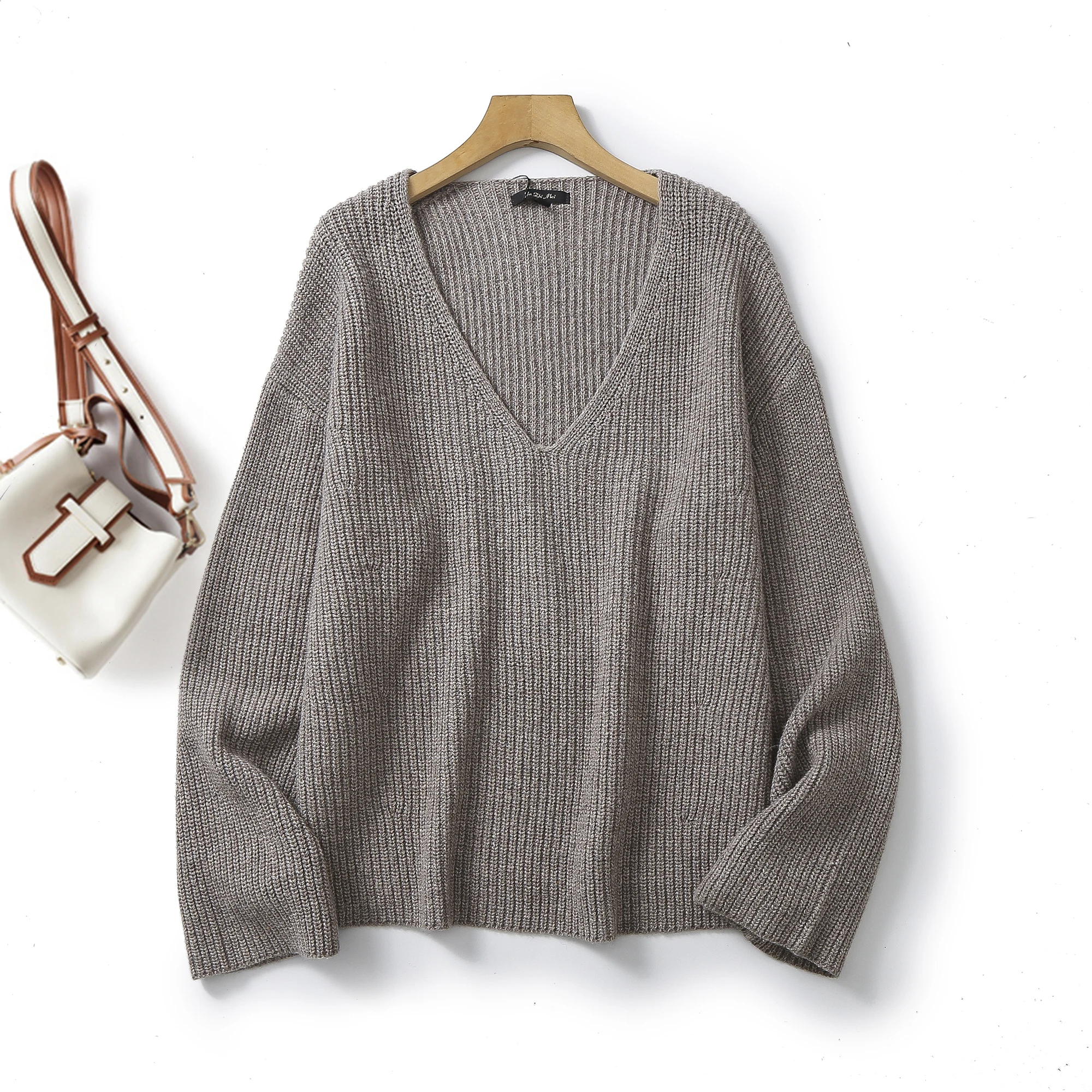 

Ethereal MD 2023 autumn new style of French casual slouchy wool blend reverse stitch V-neck knitwear