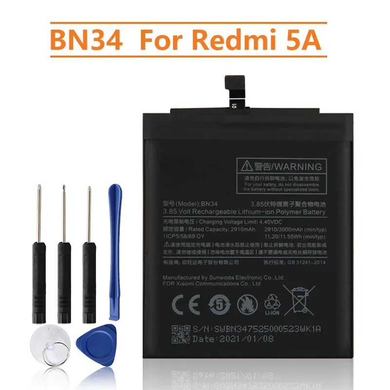 Сменная батарея BN34 для Xiaomi Mi Redmi 5A, перезаряжаемая батарея для телефона, 3000 мАч
Сменная батарея BN34 для Xiaomi Mi Redmi 5A, перезаряжаемая батарея для телефона, 3000 мАч