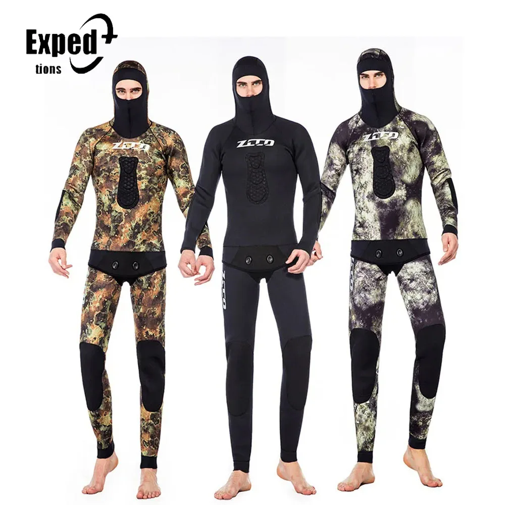 

3.5mm Diving Full Body Keep Warm Snorkeling Suits Neoprene Camouflage Split Wetsuit Diving Suit Men Hooded Long Sleeve Scuba