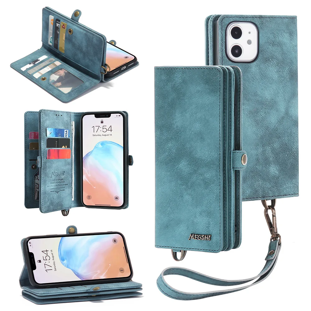 

Megshi Wallet Pu Leather Filp Phone Case Cover For Iphone 15 14 Plus 13 12 11 Pro Mini Xs Max X Xr Bag Cases