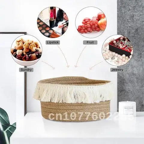 

Cotton Rope Storage Baskets Weaving Nordic Home Sundries Baby Toys Candy Tassels Storages Basket Desktop Small Organizer Box