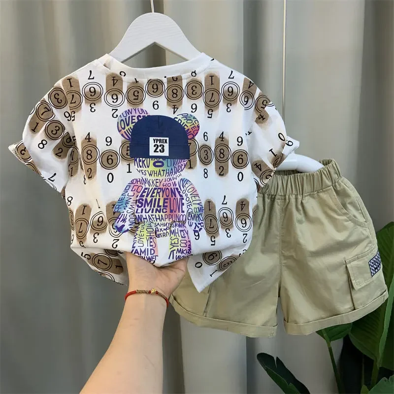 

Summer Baby Boys Girls Short Sleeved Clothes Suit Fashion Kids Full Print T-shirt Shorts 2Pcs/Sets Children Clothing Tracksuits