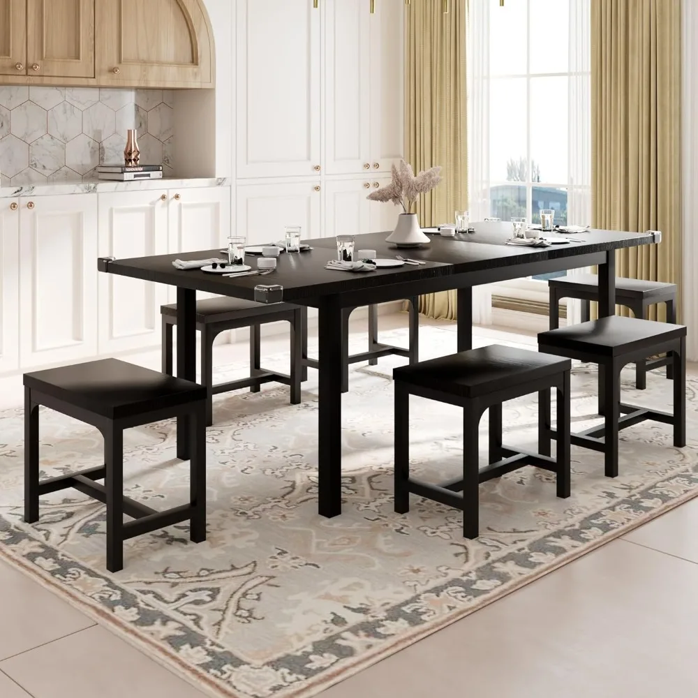 7-Piece Dining Table Set with 6 Stools, 63" Large Extendable Kitchen Table Set for 4-8, Mid-Century Dining Room Table
7-Piece Dining Table Set with 6 Stools, 63" Large Extendable Kitchen Table Set for 4-8, Mid-Century Dining Room Table