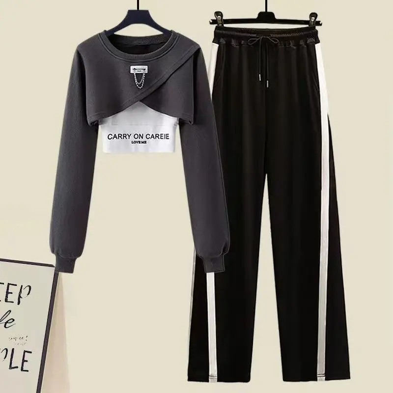 Spring and Autumn Suit Women's New Fashion Fake Two-piece Suit Top Versatile High Waist Slim Wide Leg Pants Three-piece Suit
Spring and Autumn Suit Women's New Fashion Fake Two-piece Suit Top Versatile High Waist Slim Wide Leg Pants Three-piece Suit