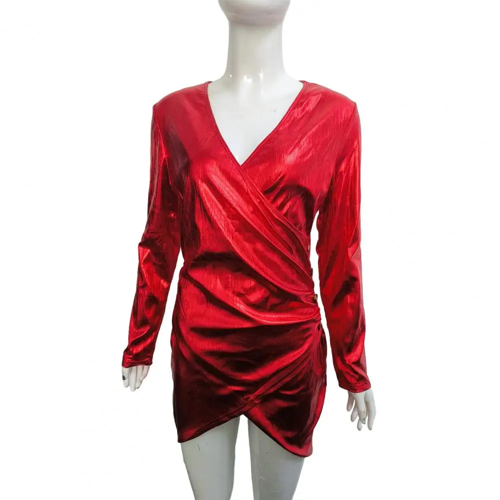 Women Dress Low-cut Deep V Neck Pleated Glossy Long Sleeve Irregular Hem Sheath Slim vestidos verano moda 2024
Women Dress Low-cut Deep V Neck Pleated Glossy Long Sleeve Irregular Hem Sheath Slim vestidos verano moda 2024