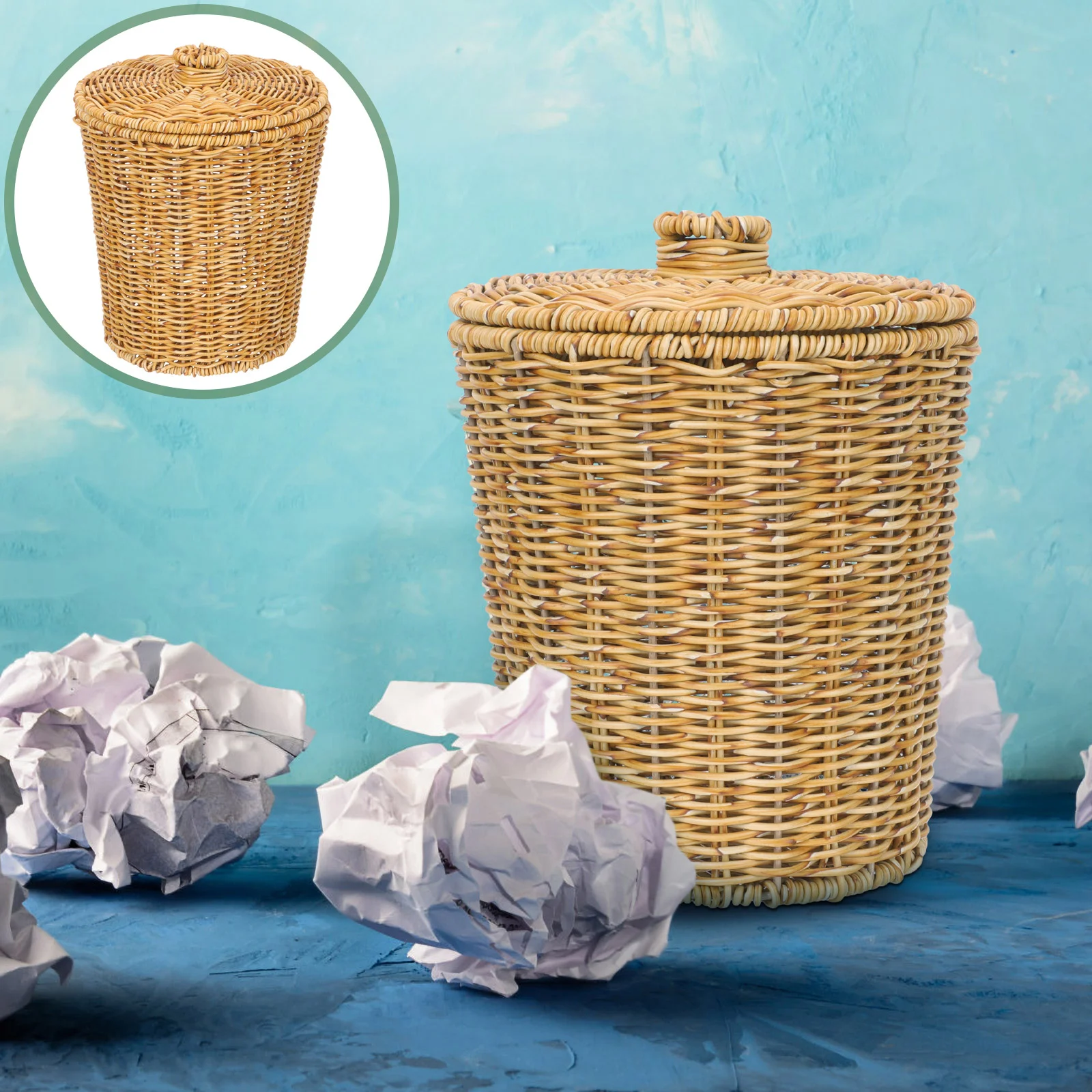 Storage Weaving Basket Handmade Garbage Can Sundries Woven Laundry Hamper with Lid Outdoor Imitation Rattan Multipurpose
Storage Weaving Basket Handmade Garbage Can Sundries Woven Laundry Hamper with Lid Outdoor Imitation Rattan Multipurpose