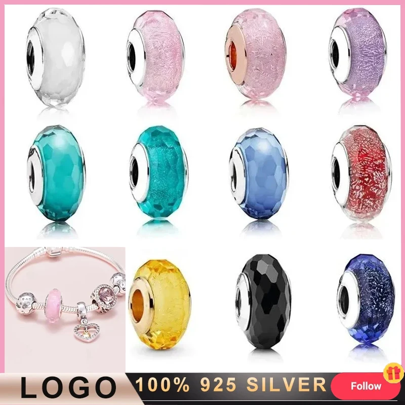 

New High Quality 925 Silver Multi Color Sparkling Cut Glass Beads For Original Logo Bracelet Fashionable DIY Charming Jewelry