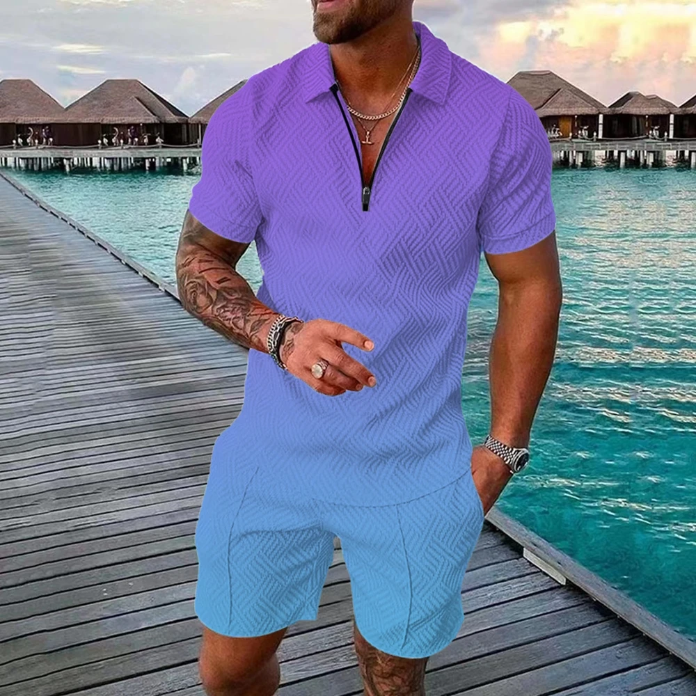 2023 New Men Polo Shirt Set Gradient Short-Sleeved Shorts Two-Piece Fashion Casual Street Daily Clothing High Quality Plus Size
2023 New Men Polo Shirt Set Gradient Short-Sleeved Shorts Two-Piece Fashion Casual Street Daily Clothing High Quality Plus Size