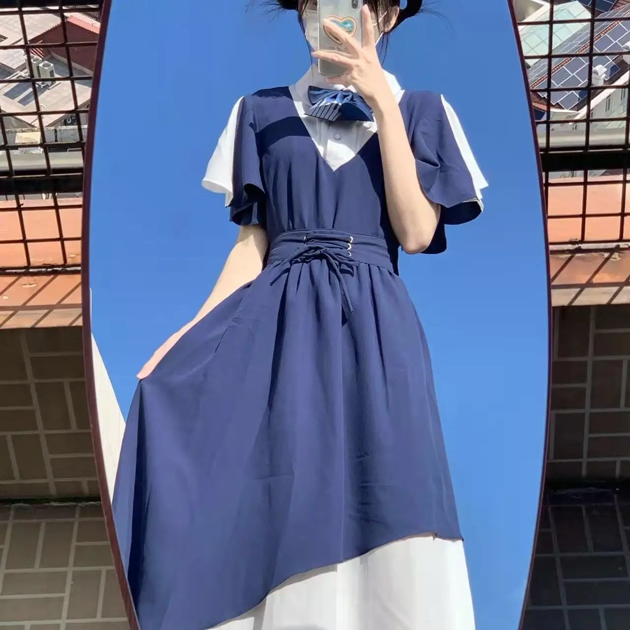 

Japanese Girl Pure Elegant Paneled Short Sleeves Dress, Graduation Show, Adult Ceremony, Long Dress, Summer Schoolgirl, 2023