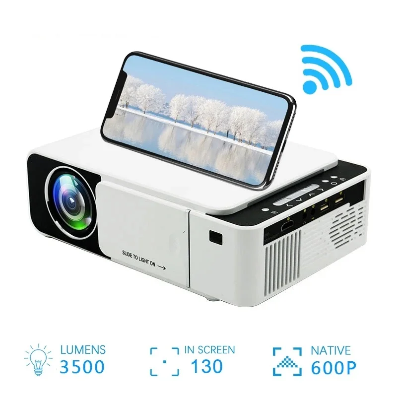 

2023 Mini T5 Portable Smart Projector Supported WIFI Full HD 1080P Video Beamer LED Video Home Theater Compatible with USB AV