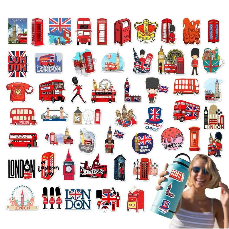 

British Flag Stickers 50 Sheets Pocketbook Decoration Stickers Union Jack London Red Buses Stickers Water Cup Luggage Window