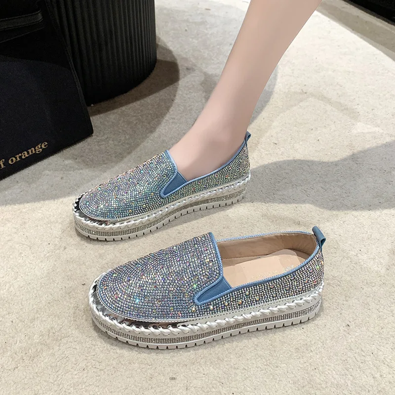 

Large Medium Size Small Size 2024 Spring and Autumn New Slip-on Thick-soled Lazy Casual Shoes Rhinestone Versatile Student Shoes