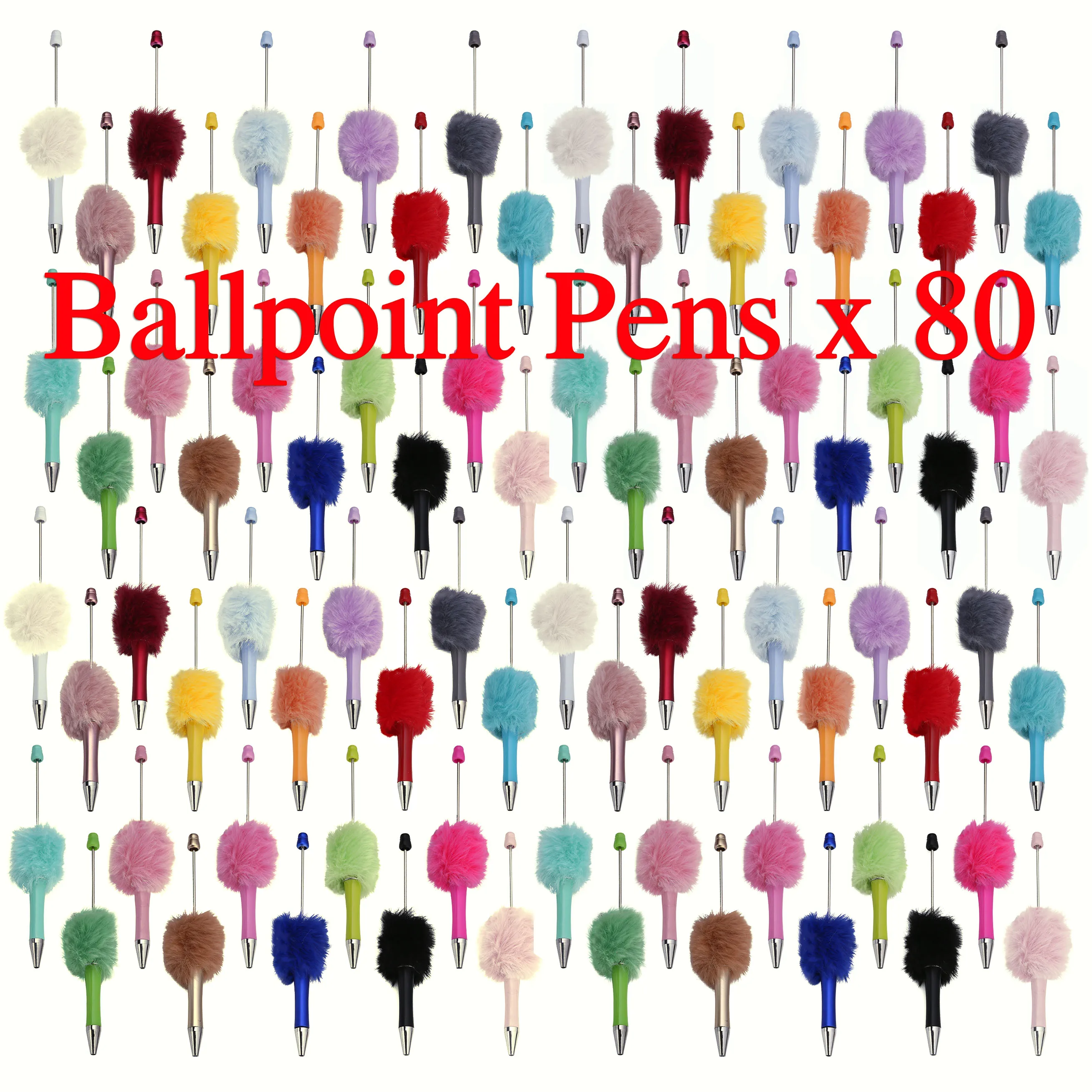 

80Pcs Plush Bead Pen Creative DIY Plush Beaded Ballpoint Pens Beadable Pen Cute Style Plush Cute Stationery Office Accessories