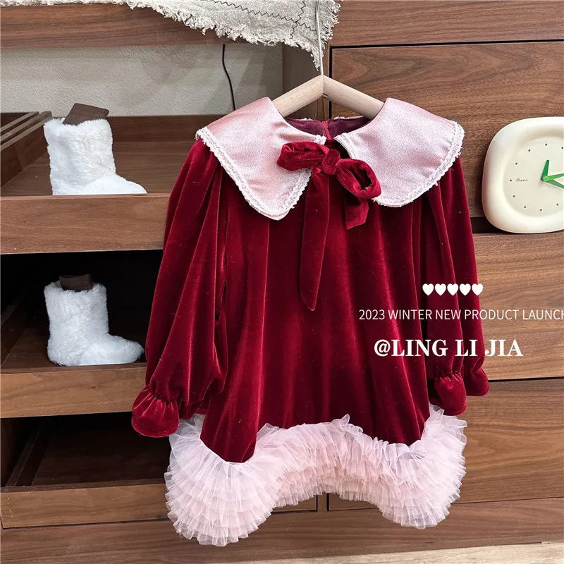 2024 Baby Girls Velvet Dress Flip Collar Christmas Kids Girls Cake Dress Plush Princess Red Children Girls New Year Dress
2024 Baby Girls Velvet Dress Flip Collar Christmas Kids Girls Cake Dress Plush Princess Red Children Girls New Year Dress