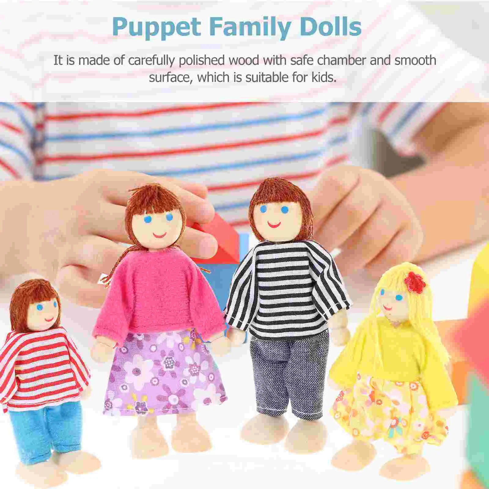 

Happy Family Puppets Playset: Wooden Figures Set of 6 People for Kids Children Pretend Gift 6pcs