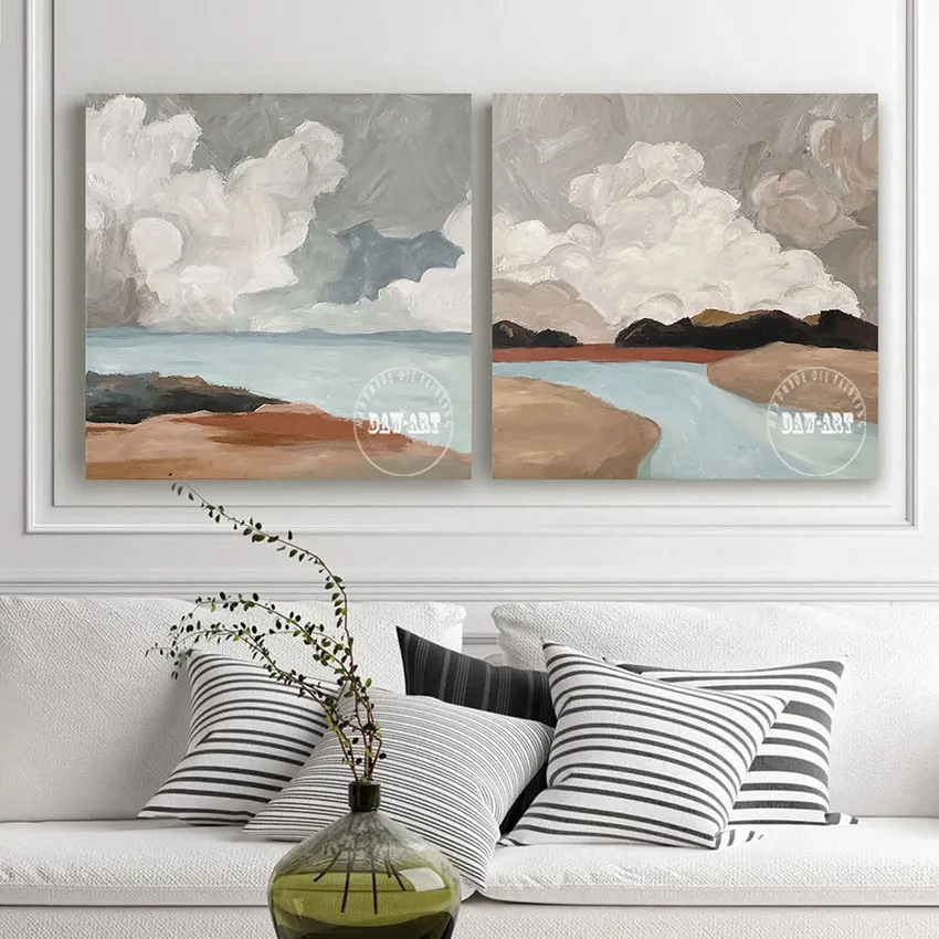 

3d Beautiful Art Picture Landscape Simple Abstract Canvas Paintings Baby Room Wall Decoration Unframed 2PCS River Scenery