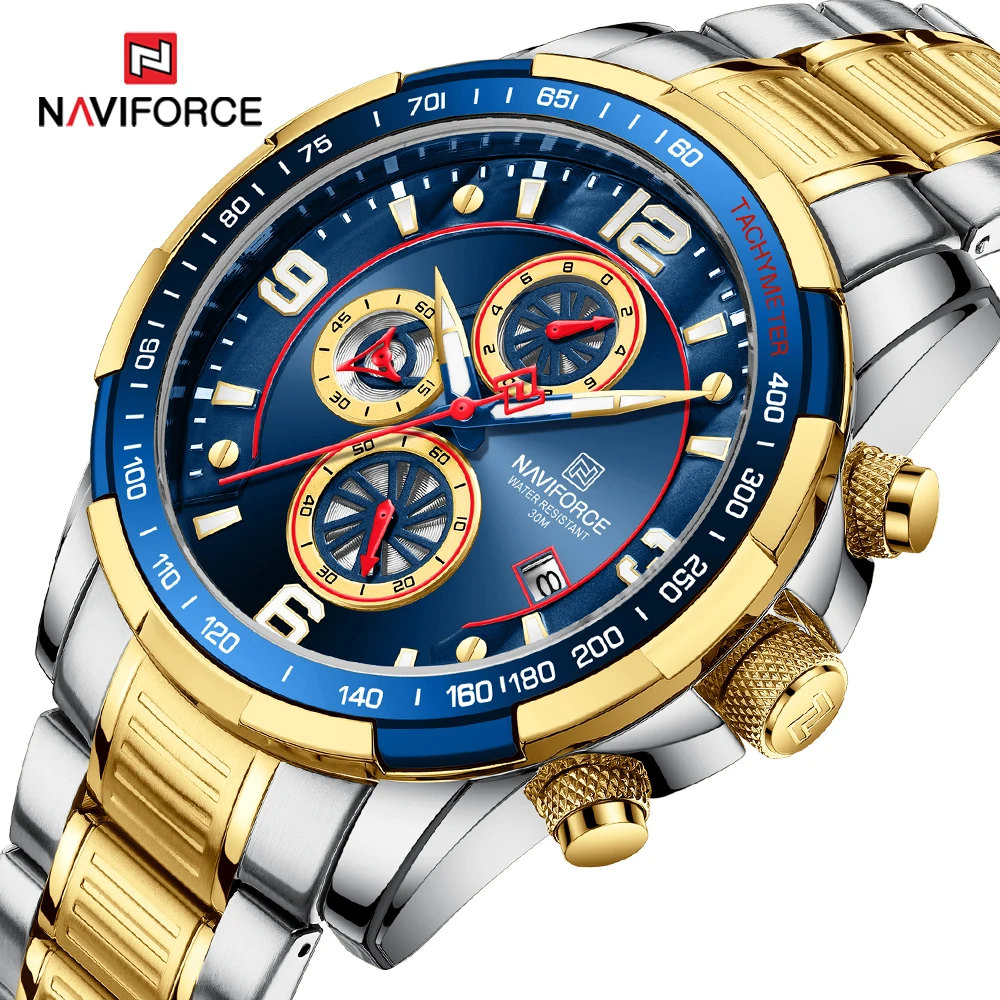 

NAVIFORCE Sports Watch Men Fashion Business Stainless Steel Waterproof Wristwatches Male Chronograph Luminous Date Quartz Watch