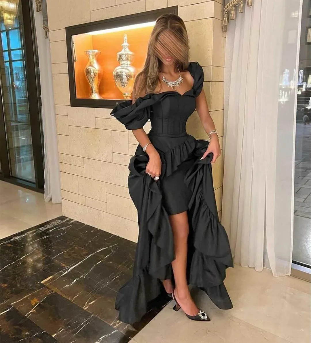 Elegant Long Black Muslim Evening Dresses High Low Taffeta Off Shoulder Zipper Back Abendkleid Robes de Soirée for Women
Elegant Long Black Muslim Evening Dresses High Low Taffeta Off Shoulder Zipper Back Abendkleid Robes de Soirée for Women