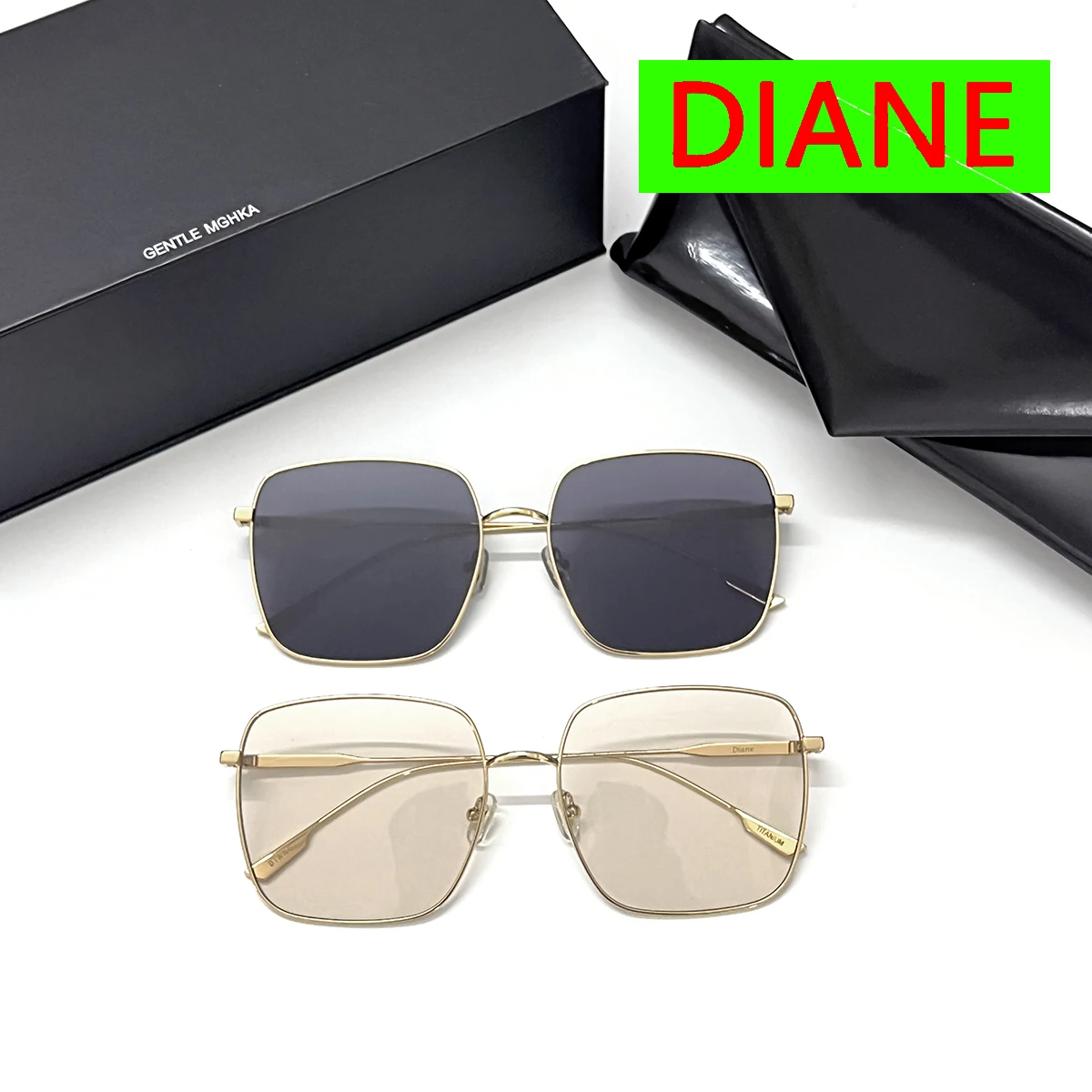 

Fashion GM Oversized Alloy DIANE Sunglasses Luxury Brand Korean Design For Women Men Square Polarized UV400 SunGlasses UV400