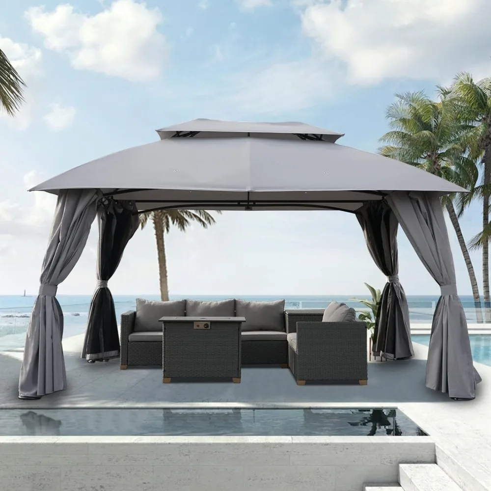 10x13 Gazebo Double Soft Top All-Weather Canopy Anti-UV Shelter with Privacy Curtains and Netting for Backyard, Garden, Lawns
10x13 Gazebo Double Soft Top All-Weather Canopy Anti-UV Shelter with Privacy Curtains and Netting for Backyard, Garden, Lawns