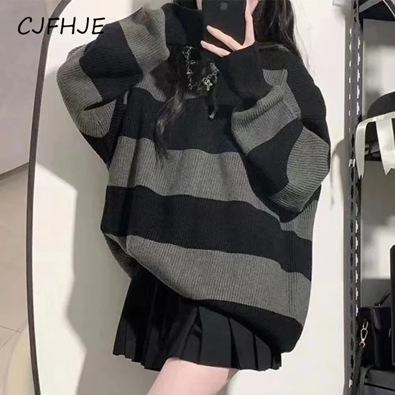 CJFHJE Women Knitted Sweatshirt Korean Fashion Stripe Female Loose Long Sleeve Sweater Casual Streetwear Jumper Autumn New
CJFHJE Women Knitted Sweatshirt Korean Fashion Stripe Female Loose Long Sleeve Sweater Casual Streetwear Jumper Autumn New