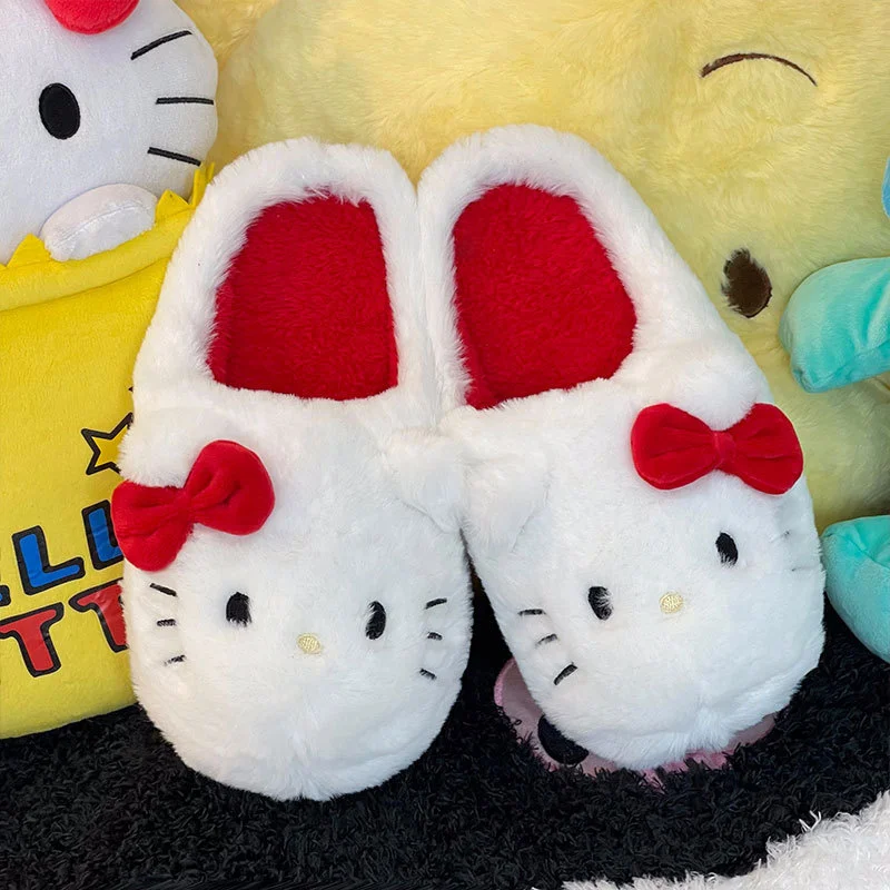 

Sanrio Kawaii Hello Kitty Women Home Plush Slippers Winter New Sweet Cute Girls Anti Slip Indoor Cotton Shoes Fashion Warm Shoes