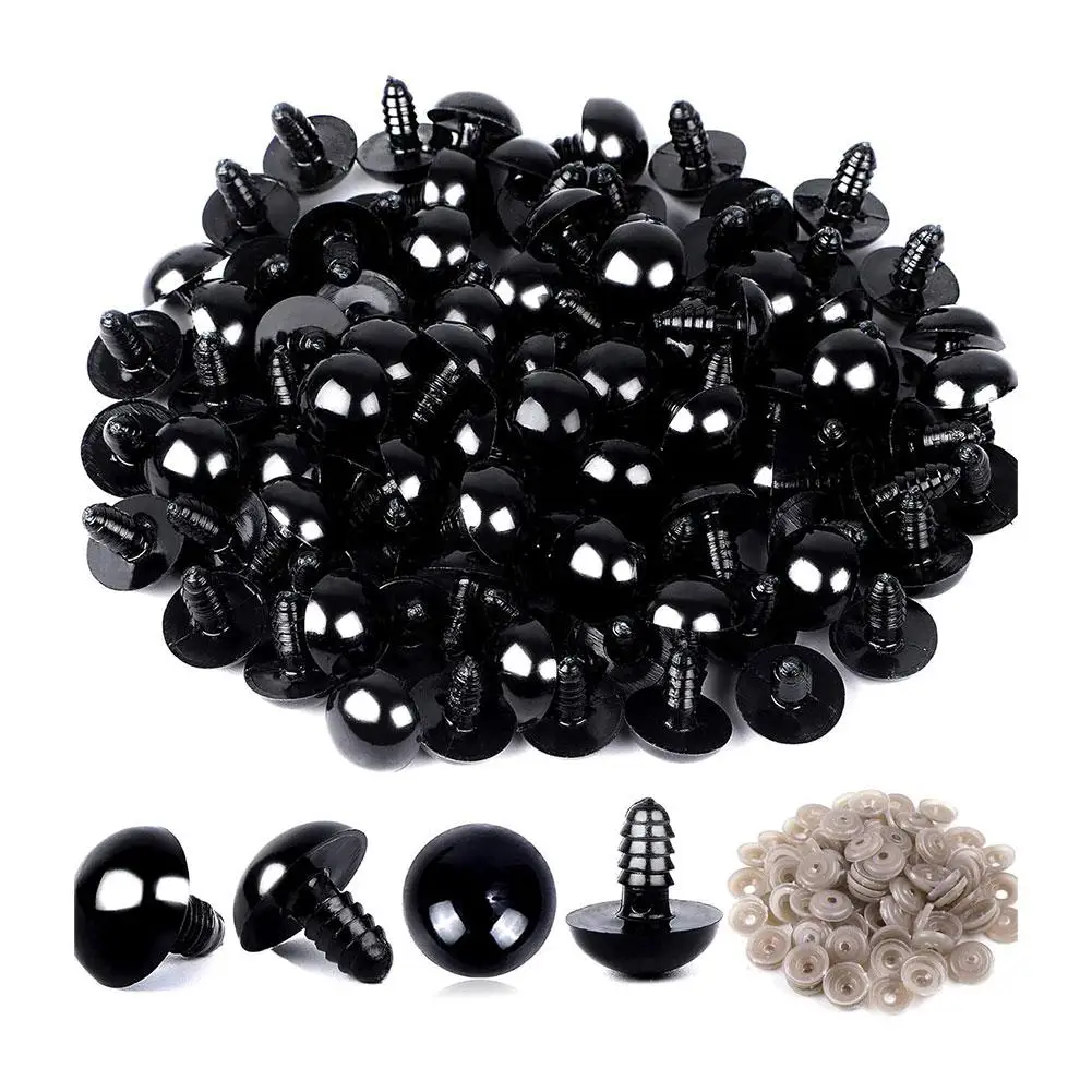 Lot de 100 globes oculaires en plastique noir pour le beurre, accessoire de sécurité pour le beurre, jouet amusant artisanal, 6mm, 8mm, 10mm, 12mm, 14mm 2