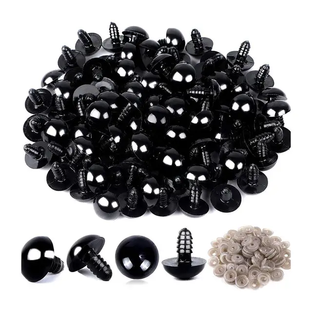 Lot de 100 globes oculaires en plastique noir pour le beurre, accessoire de sécurité pour le beurre, jouet amusant artisanal, 6mm, 8mm, 10mm, 12mm, 14mm 2