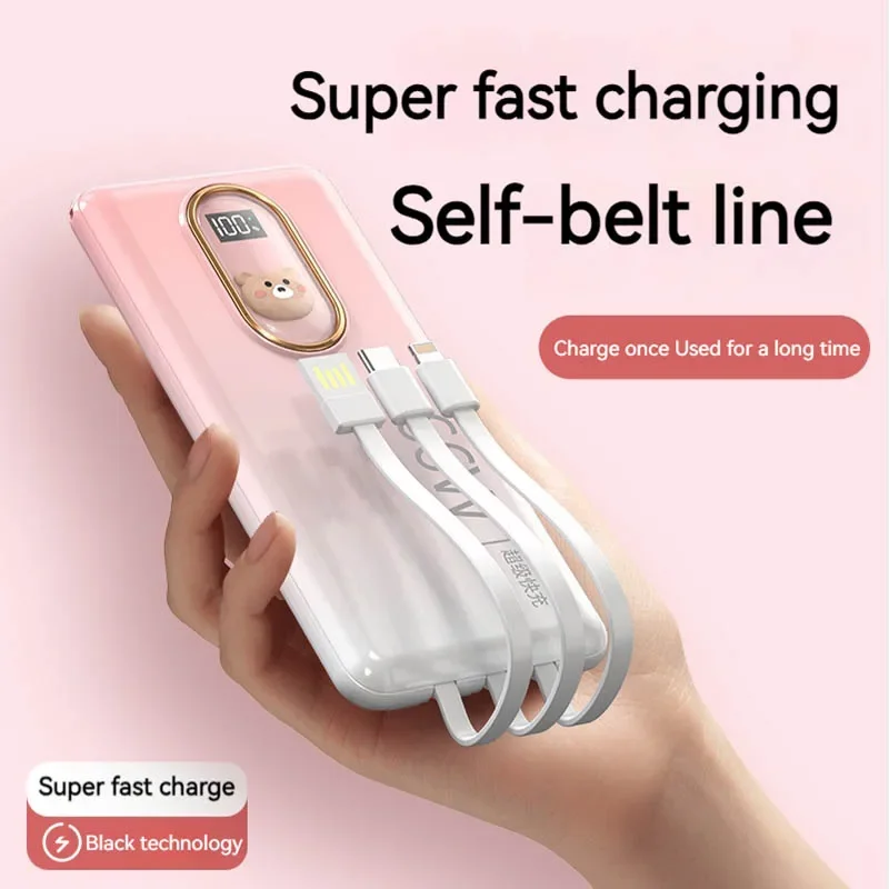 

30000mAh Power Bank 66W Super Fast Charging PowerBank for iPhone 14 13 Samsung Huawei PoWerbank Built in Cable Portable Charger