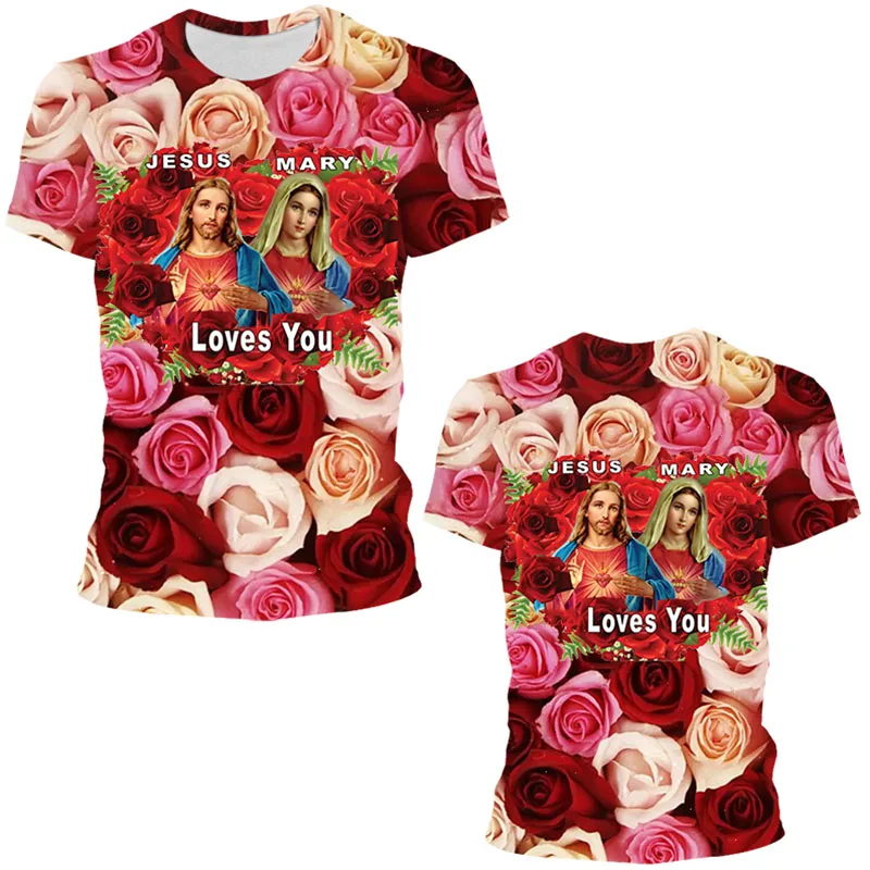 

Virgin Mary T Shirt Goddess of Mercy 3D Print T-Shirt Christian Blessed Jesus God Tee Shirts Women Clothing Unisex Short Sleeves
