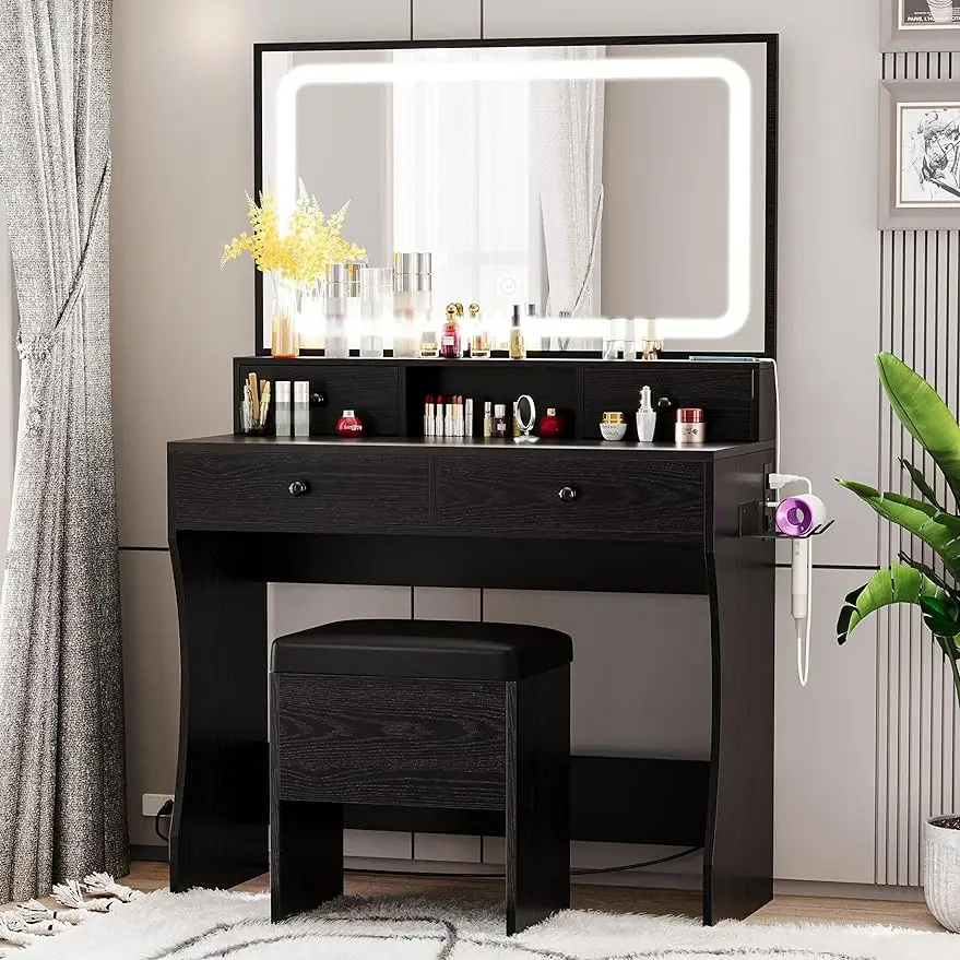 LIKIMIO Vanity Desk with LED Lighted Mirror & Power Outlet & 4 Drawers, Dressing Makeup Table Set with Storage Stool and Hai
LIKIMIO Vanity Desk with LED Lighted Mirror & Power Outlet & 4 Drawers, Dressing Makeup Table Set with Storage Stool and Hai