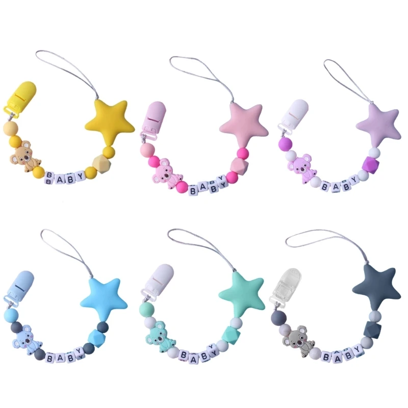 

Cute Star Silicone Bead Pacifier Clip for Baby Girl Boy Soother Chain Holder Babies Newborn Teething Toy Shower Gift